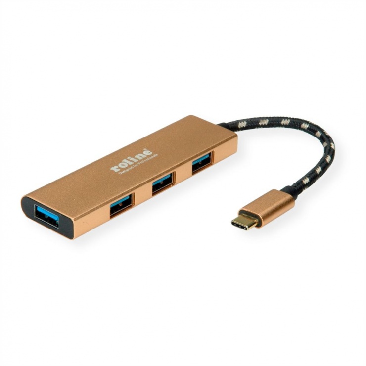 Imagine HUB USB 3.2 Gen1 type C la 4 x USB-A Gold, Roline 14.02.5049
